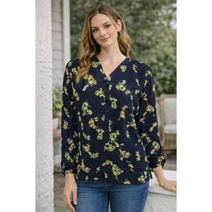 WB4 Cabi Floral Print Blouse Top Button Down Long Sleeve Vintage Style large